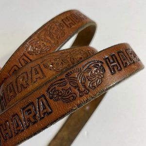Genuine Leather Bull Head Tooled Belt 33" - 41" HARA Steer Superflex Brown VTG